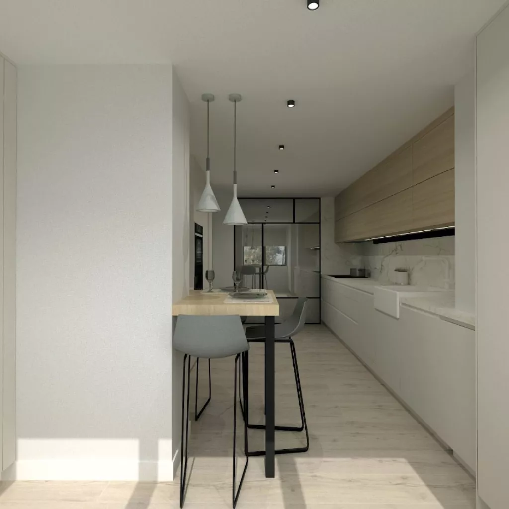 Cocina Santos blanca en paralelo