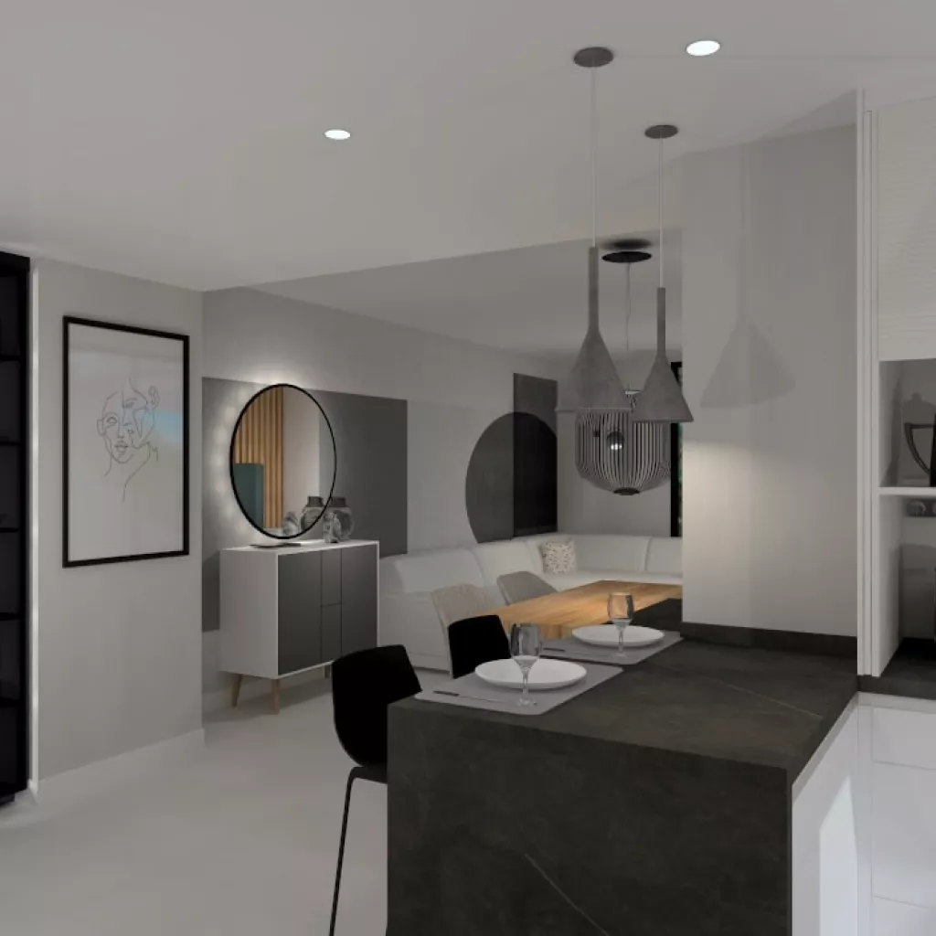 Cocina Santos blanca en paralelo con encimera de Neolith