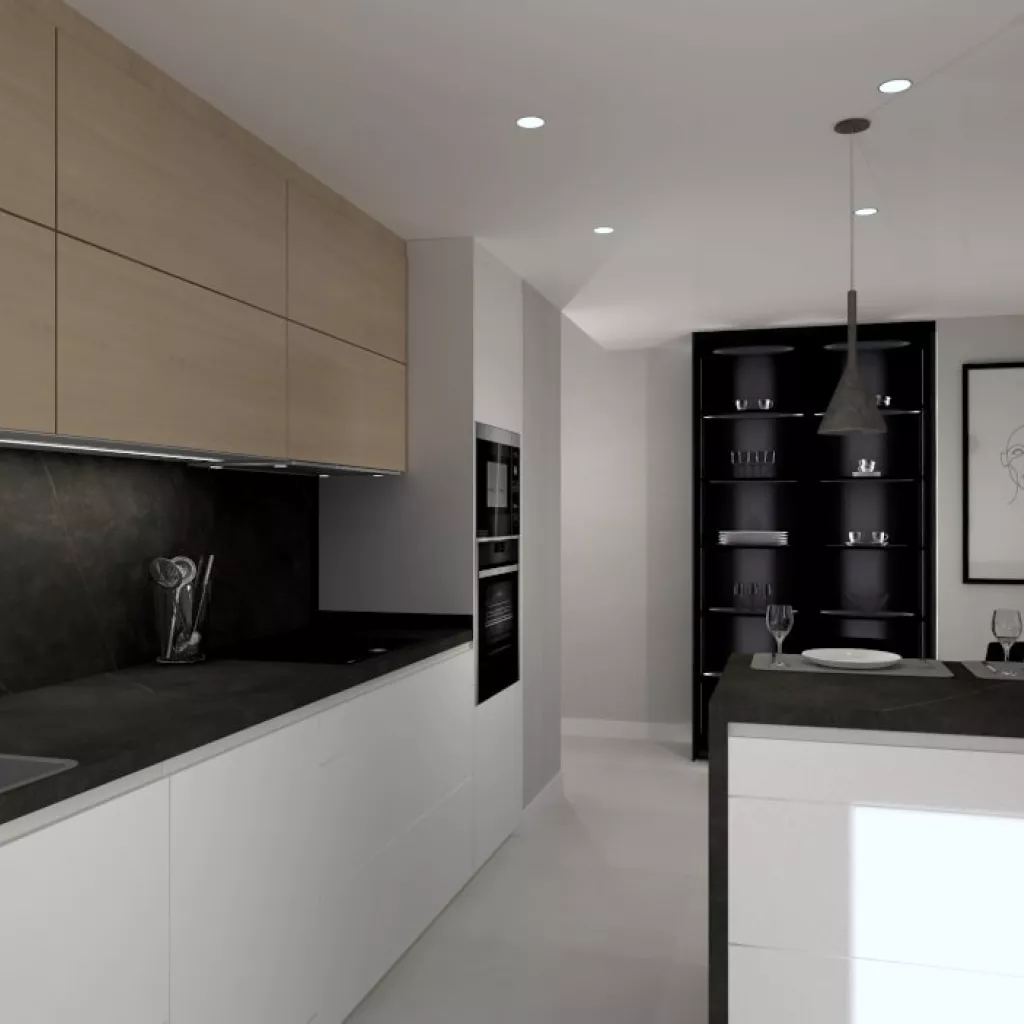 Cocina Santos blanca en paralelo con encimera de Neolith