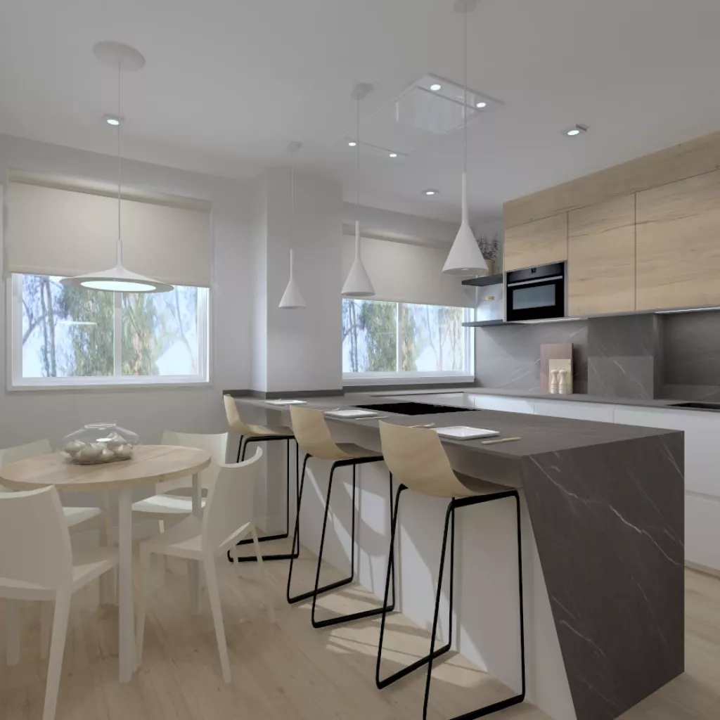 Cocina Santos blanca y madera con península