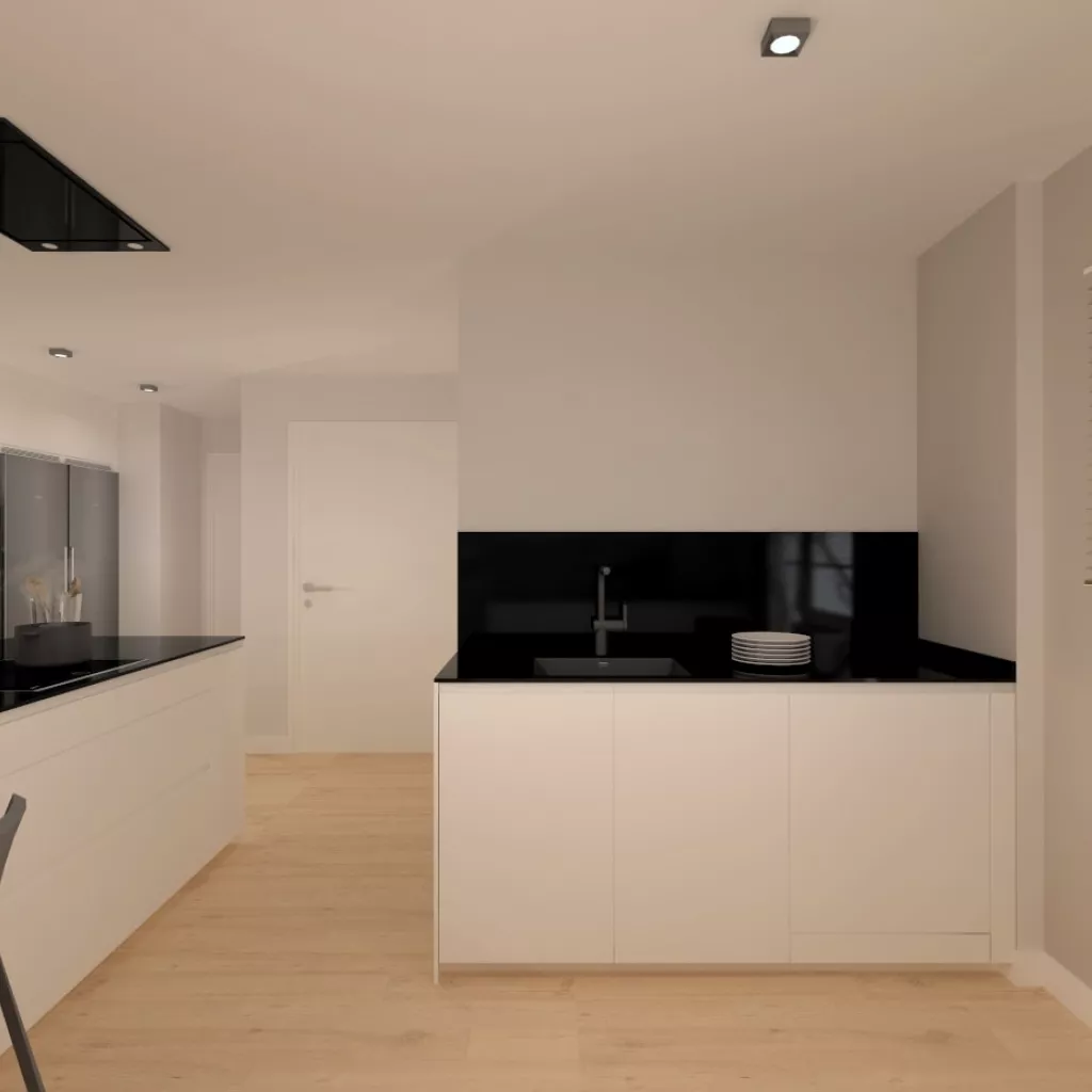 Cocina Santos blanca con isla y barra