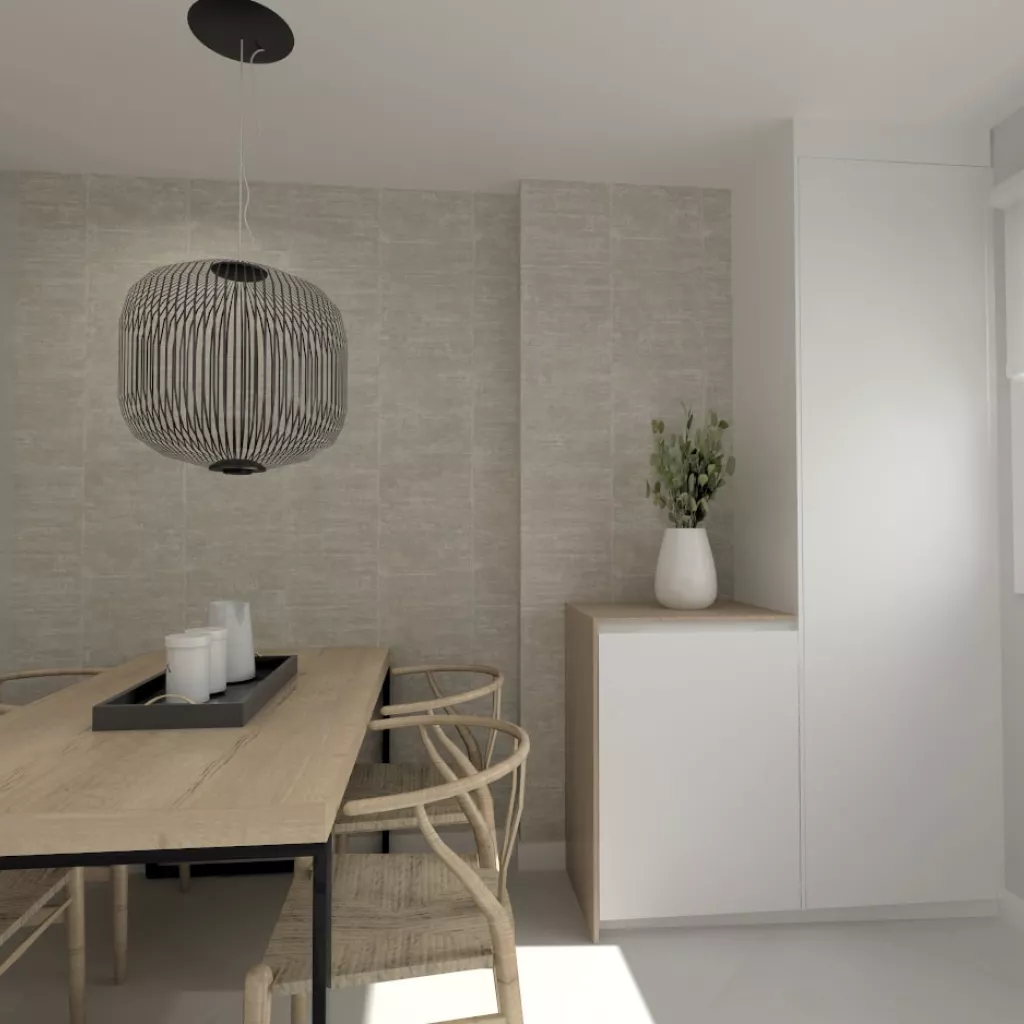 Cocina Santos blanca y roble en paralelo con mesa office