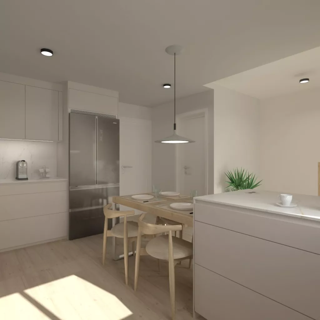 Cocina Santos cashmere con península y encimera de Dekton