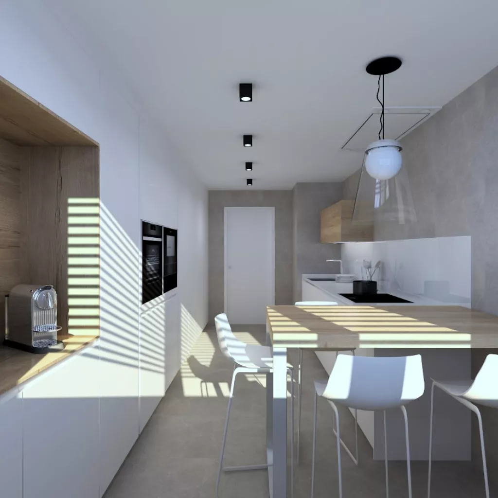 Cocina Santos cashmere y olmo claro con dos frentes en paralelo