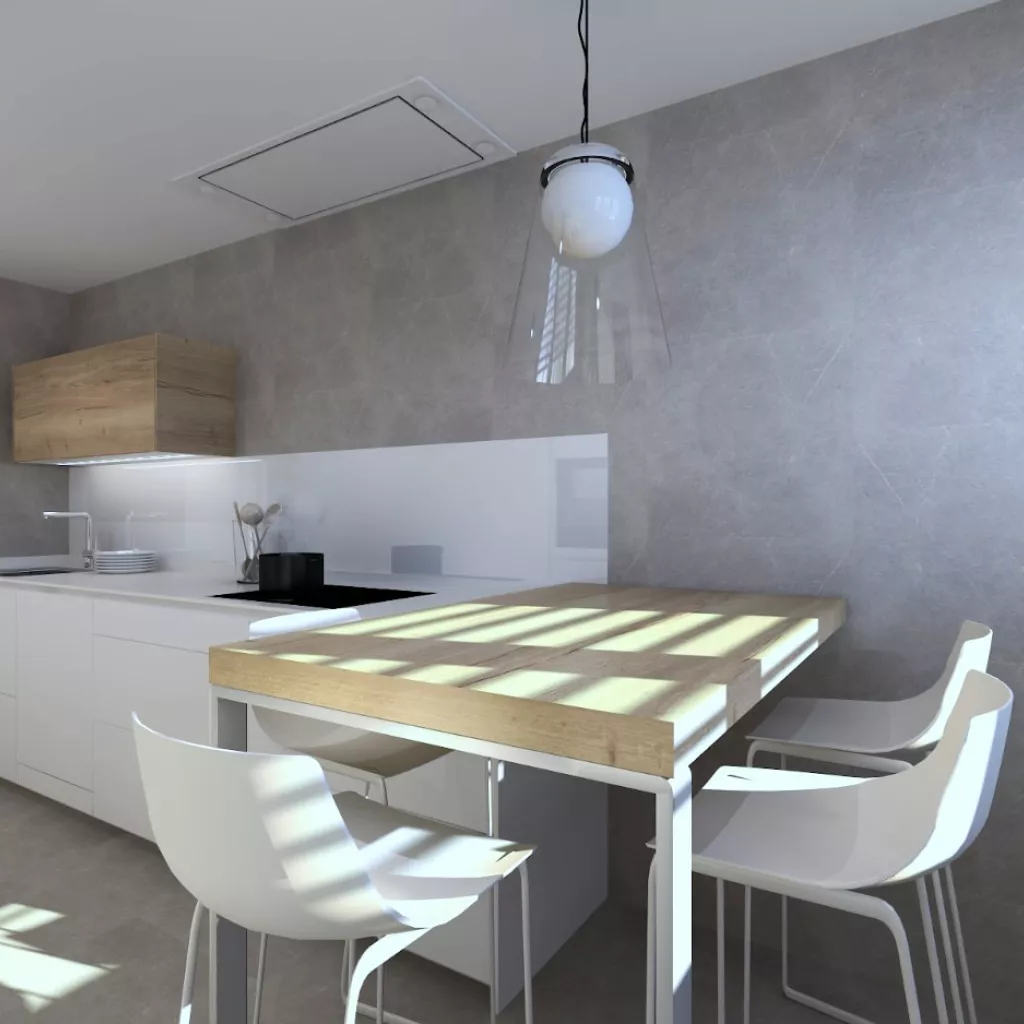 Cocina Santos cashmere y olmo claro en línea con barra