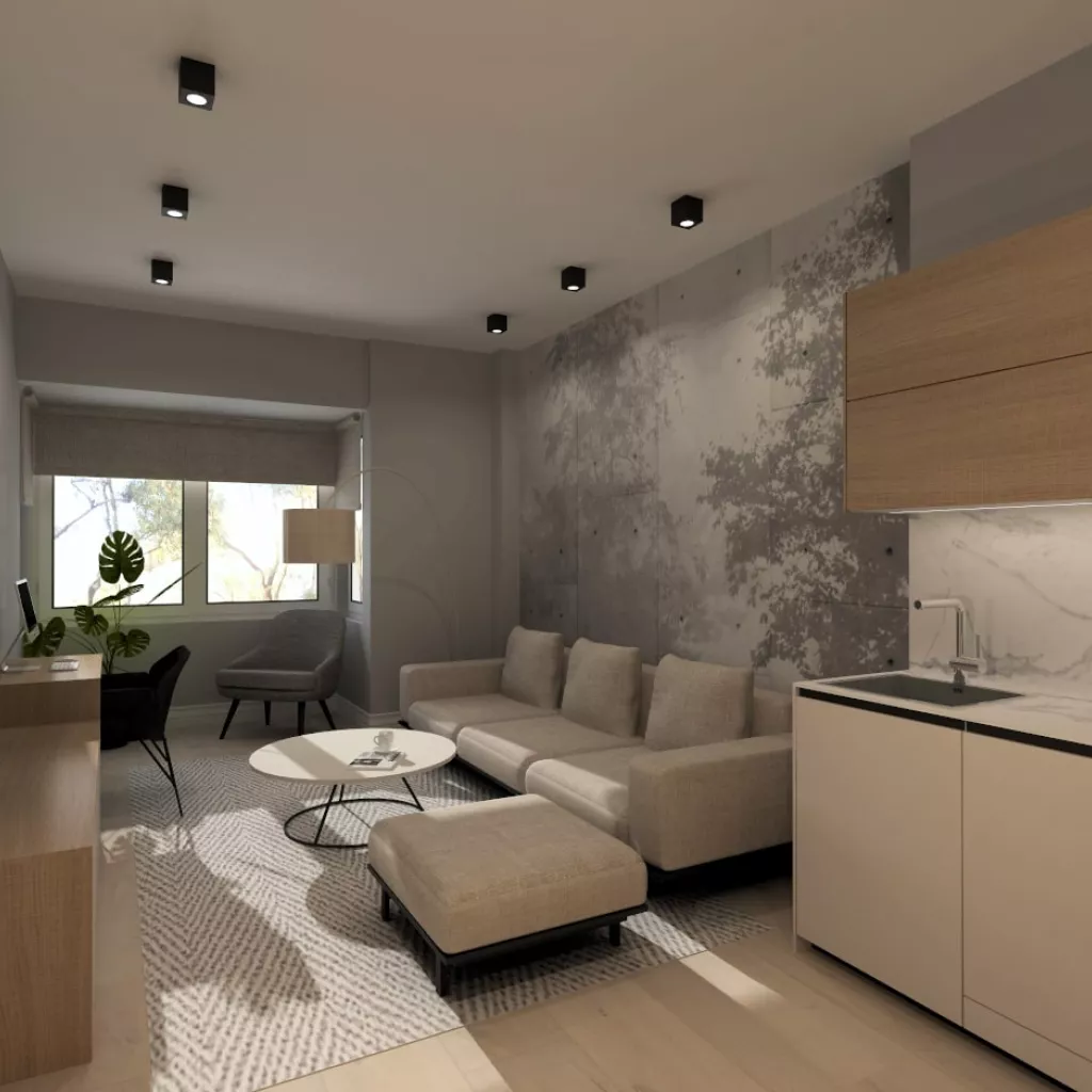 Cocina Santos cashmere y roble abierta al salón