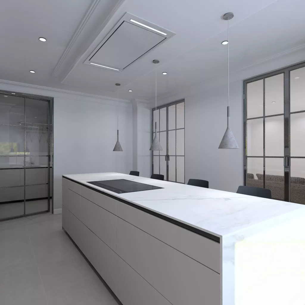 Cocina Santos con isla gris arena