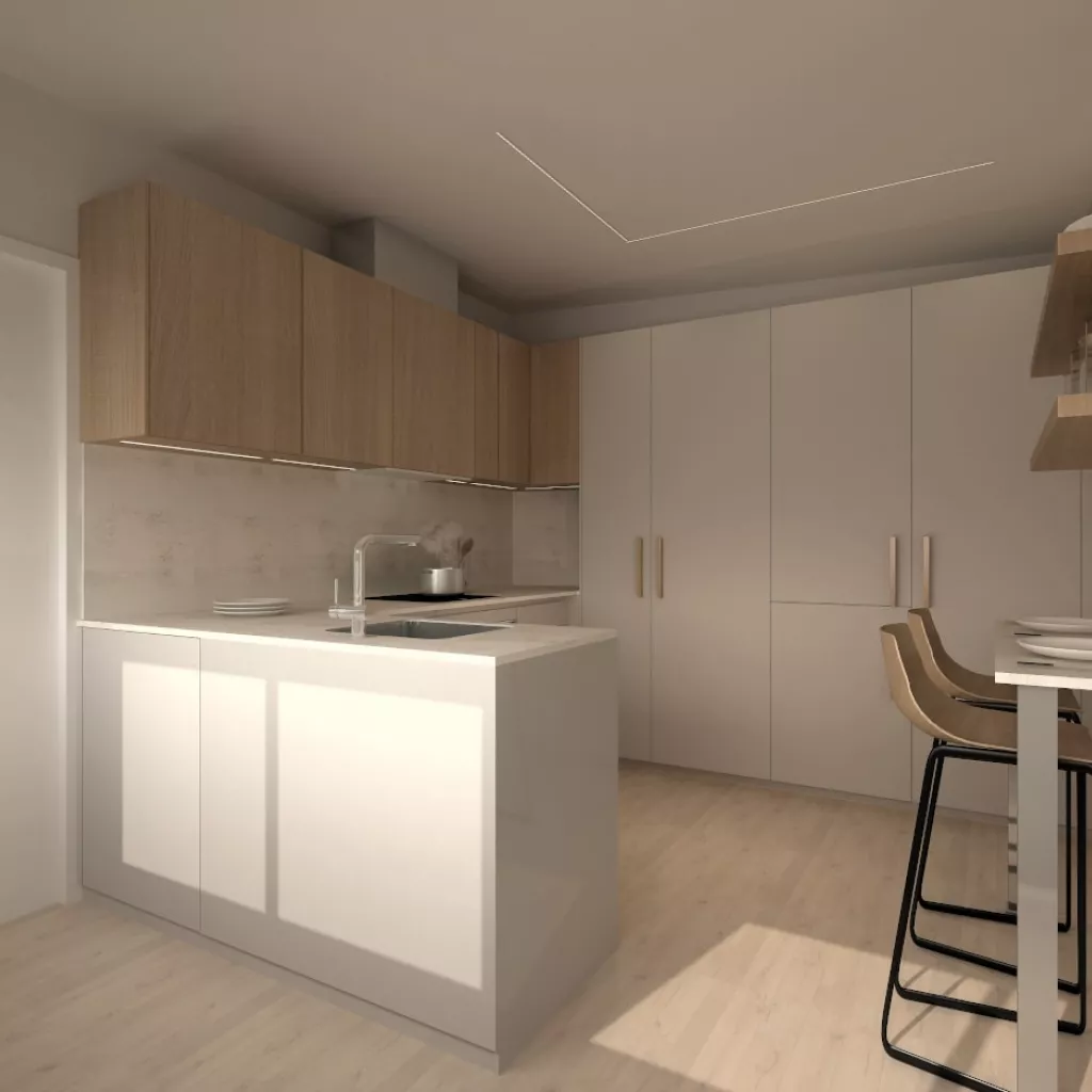 Cocina Santos gris en U con encimera Dekton