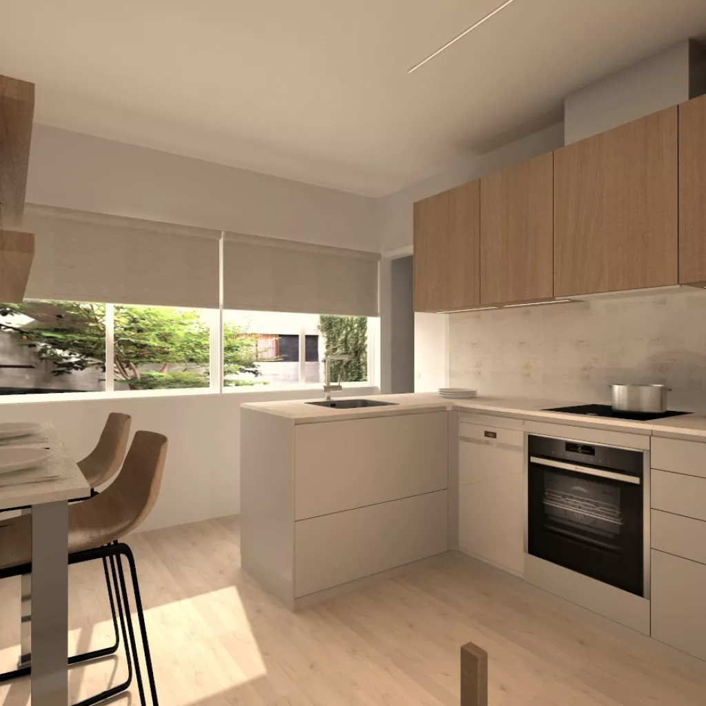 Cocina Santos gris en U con encimera Dekton