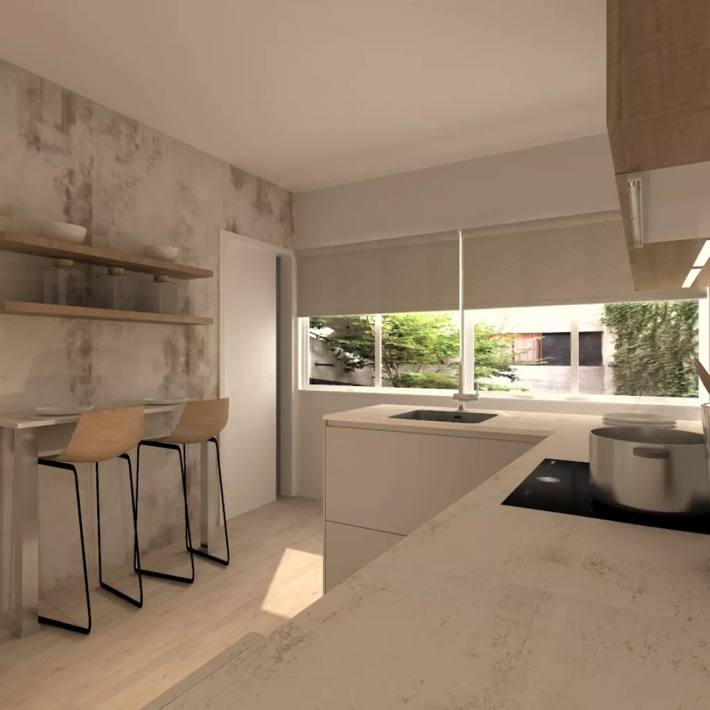 Cocina Santos gris en U con encimera Dekton