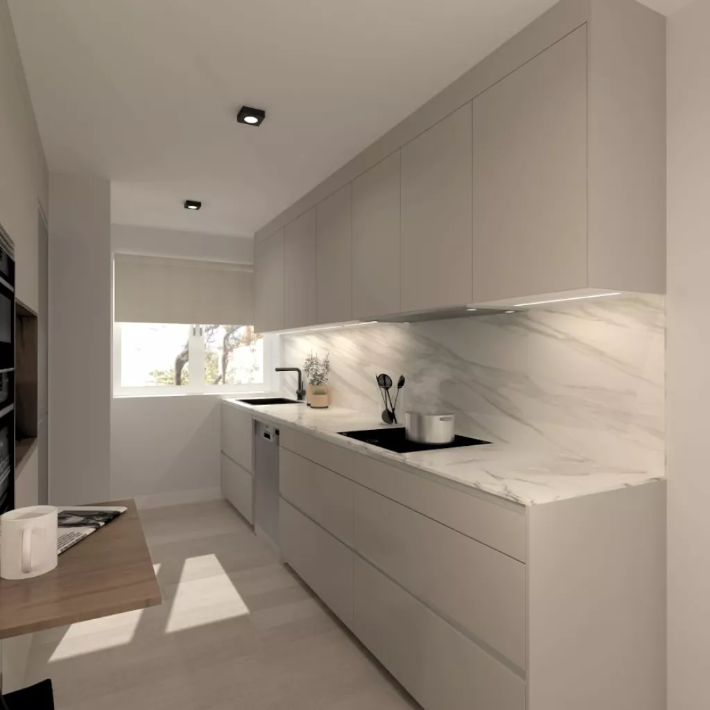 Cocina Santos gris arena en paralelo