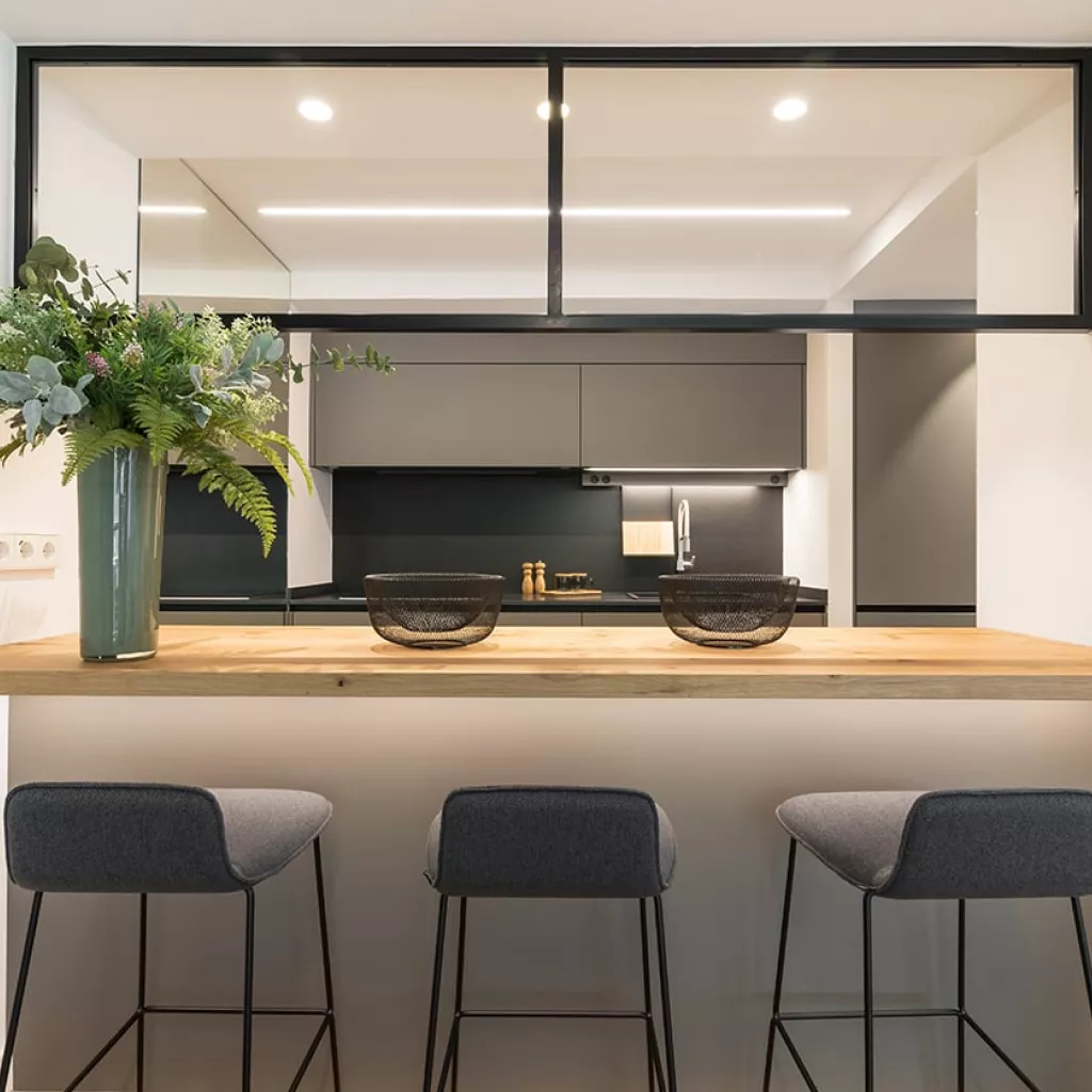 Cocina Santos gris con barra