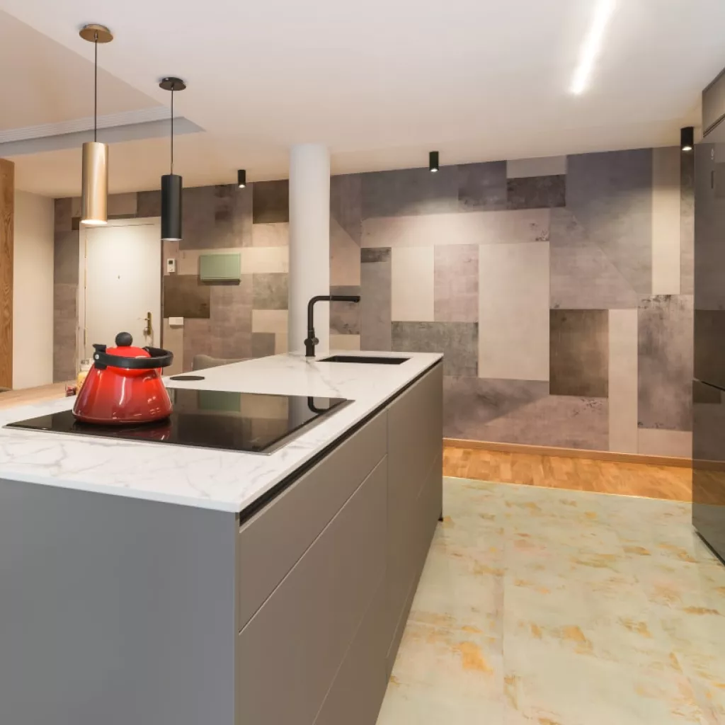 Cocina Santos gris con isla central