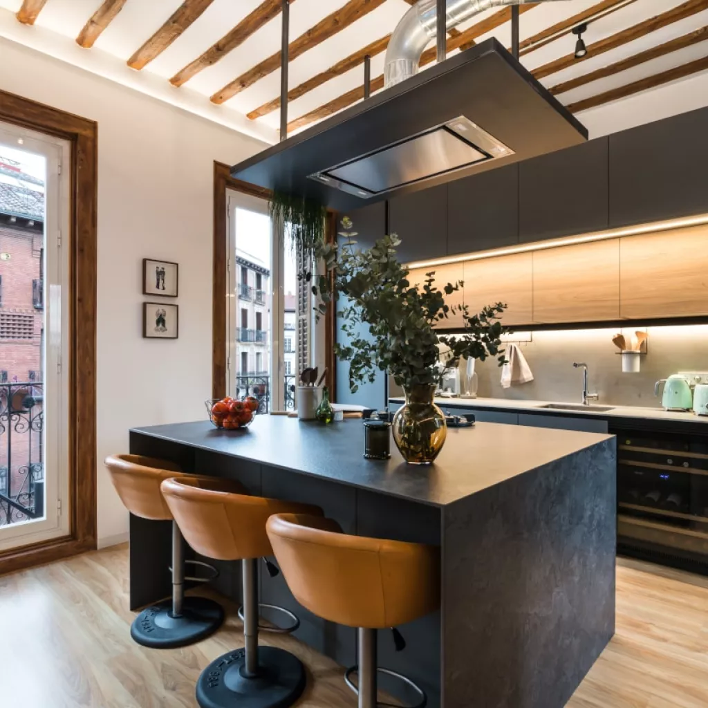 Cocina Santos gris con isla central