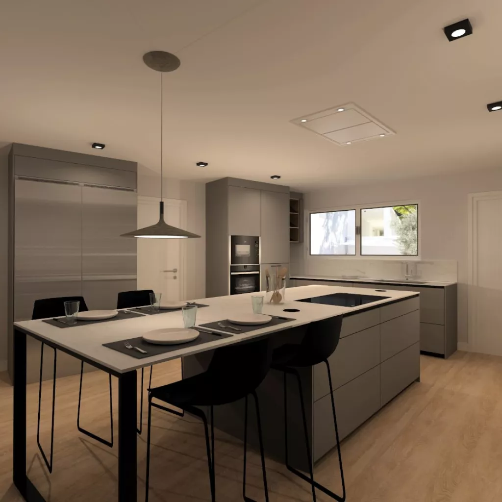 Cocina Santos con isla y encimera de Neolith