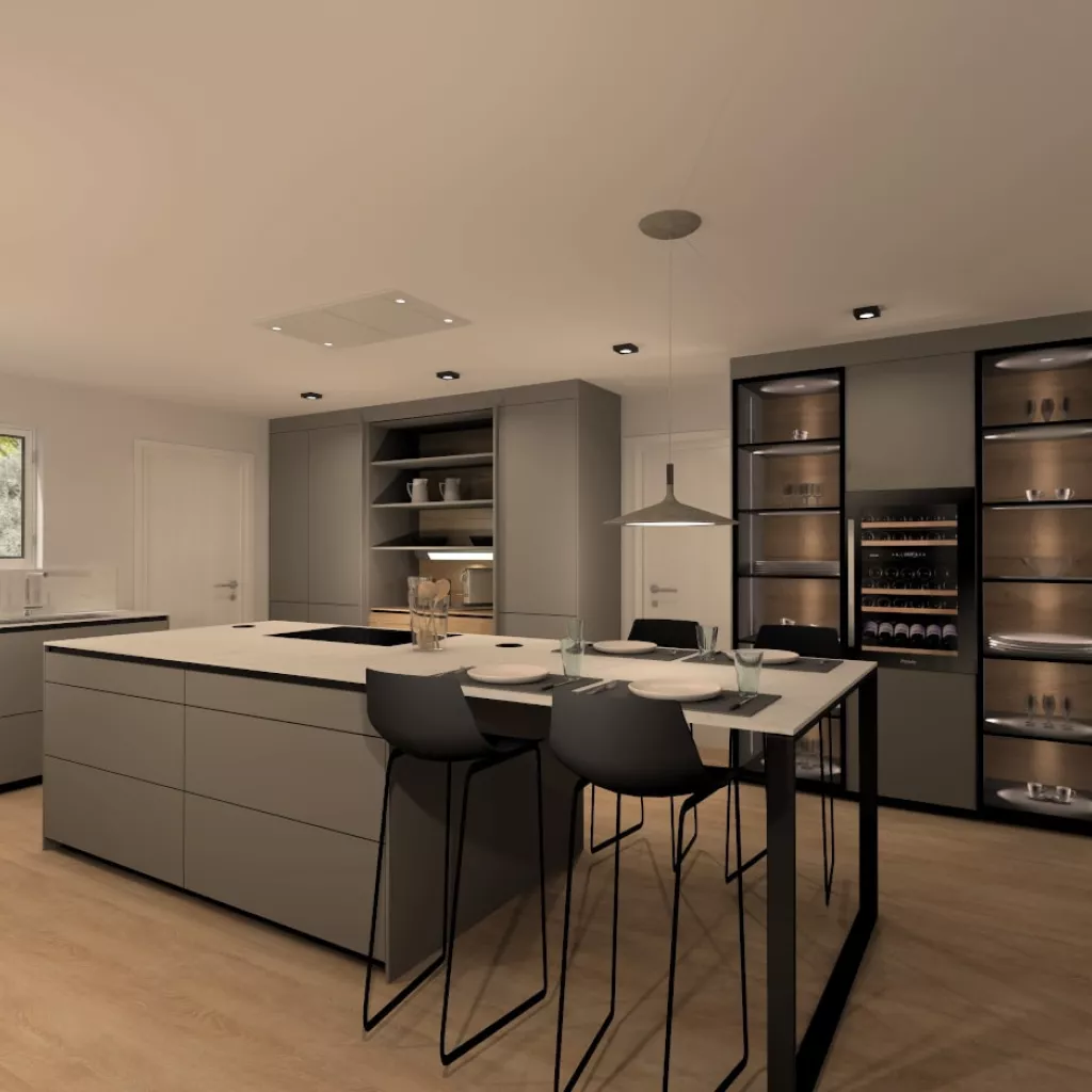 Cocina Santos con isla y encimera de Neolith