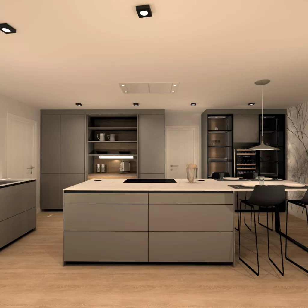 Cocina Santos con isla y encimera de Neolith