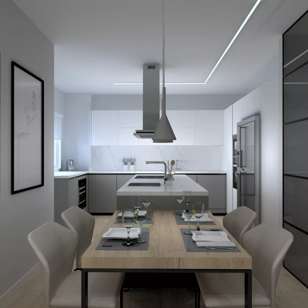 Cocina Santos en color Gris Visón y Blanco Innsbruck