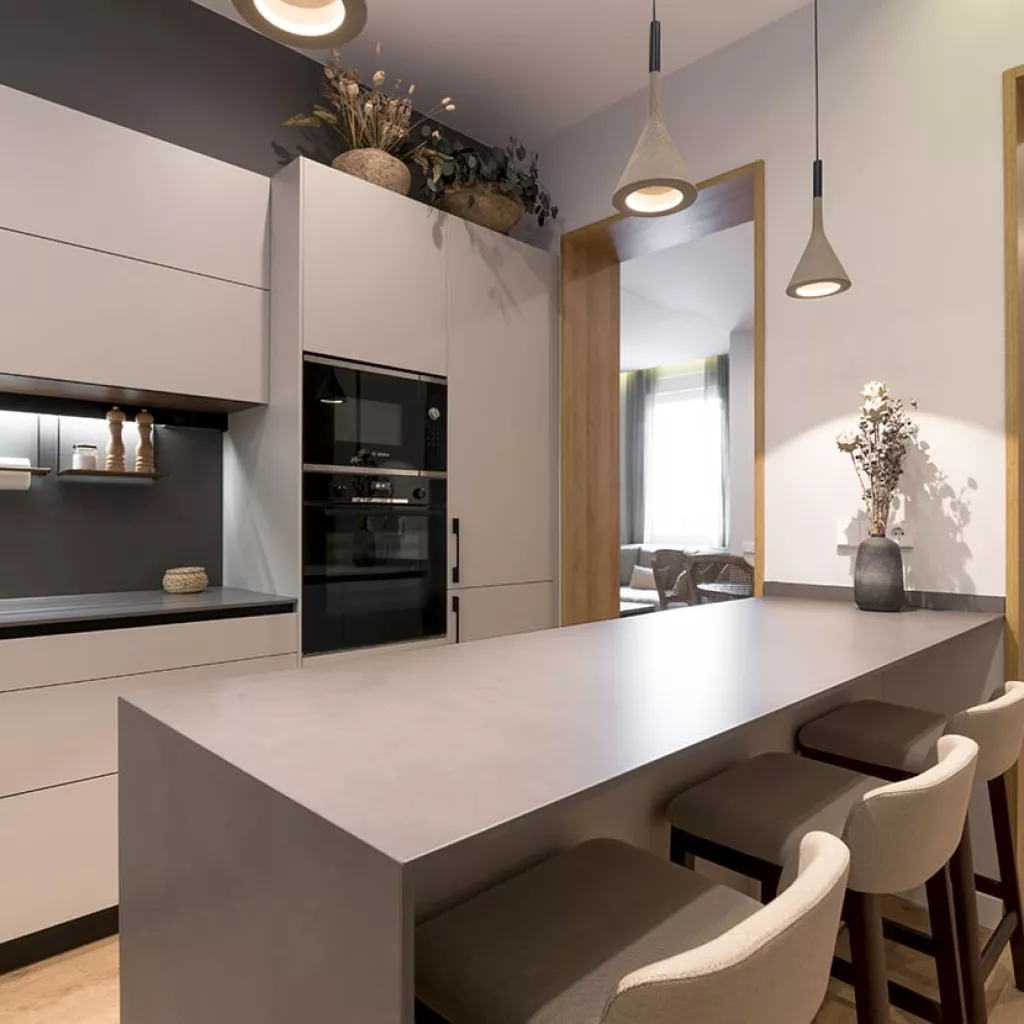 Cocina Santos gris con península