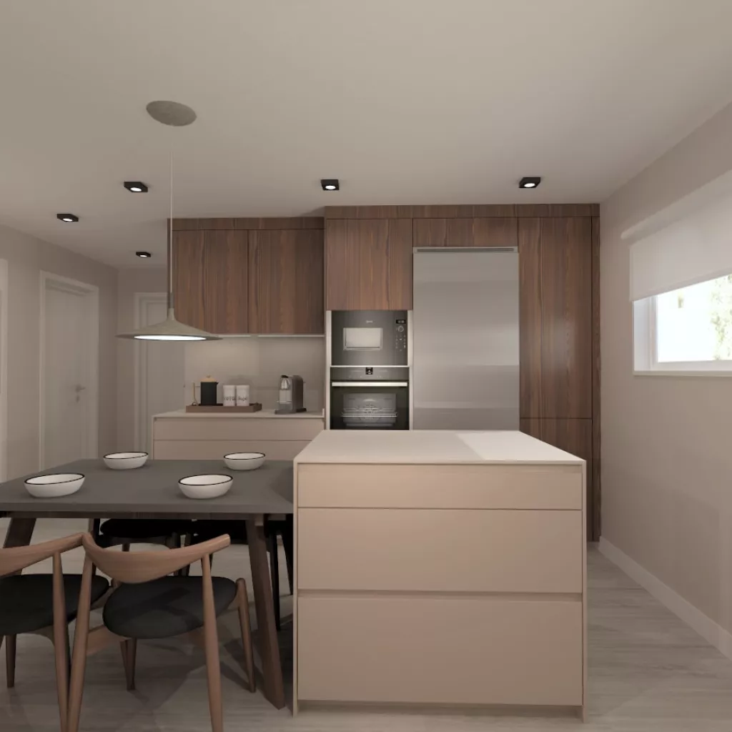 Cocina Santos gris y madera con isla