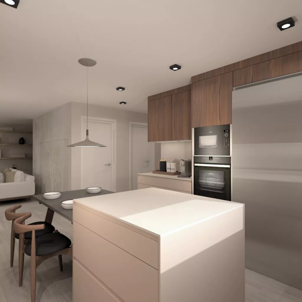 Cocina Santos gris y madera con isla