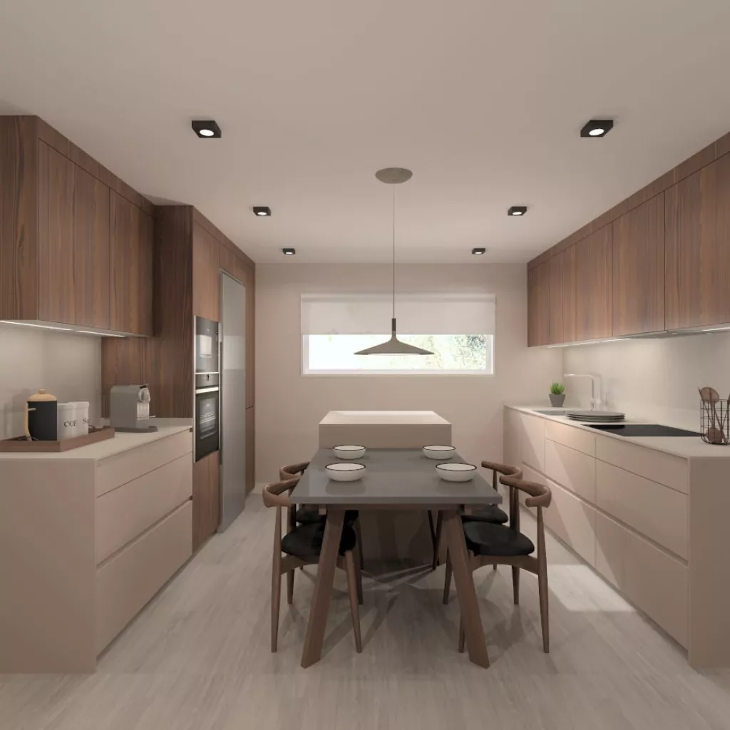 Cocina Santos gris y madera con isla