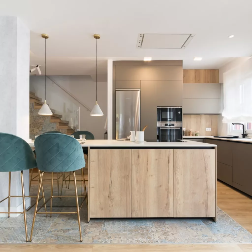 Cocina Santos gris y roble con península