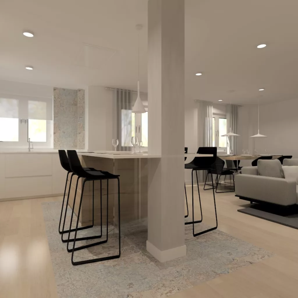 Cocina Santos gris y roble con península central