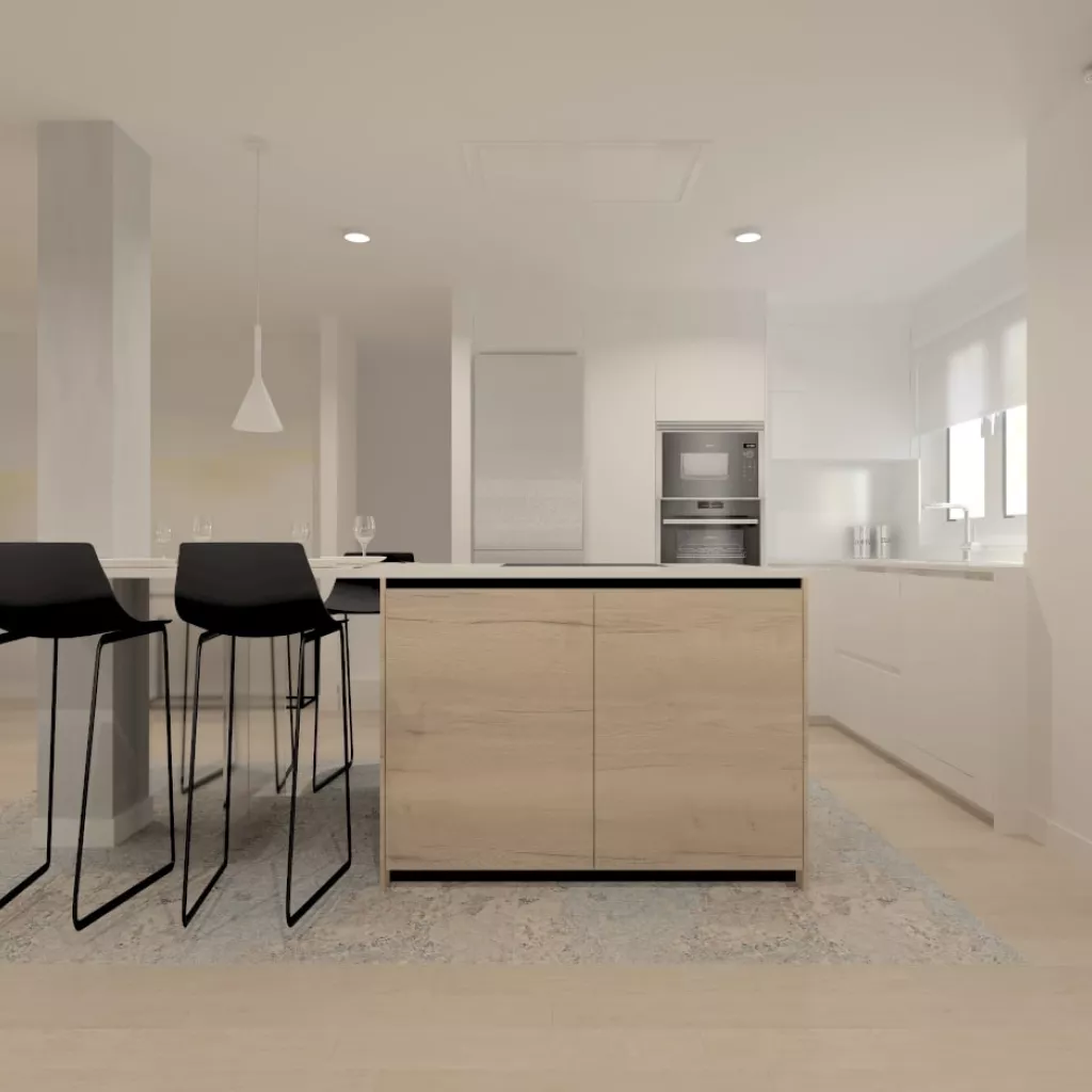 Cocina Santos gris y roble con península central