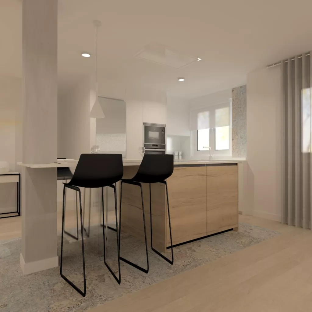 Cocina Santos gris y roble con península