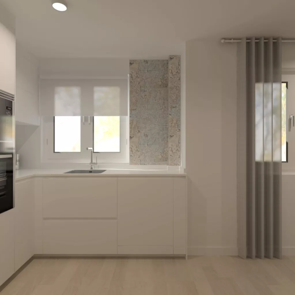 Cocina Santos gris y roble frente en forma L