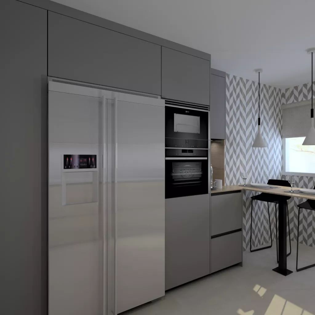 Cocina Santos Madera y Gris en Paralelo