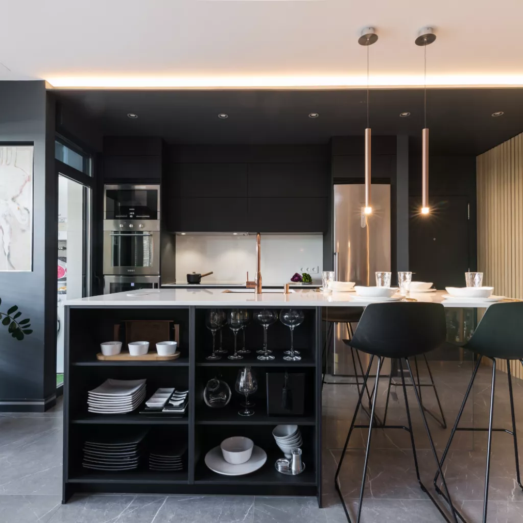 Cocina Santos negra con isla