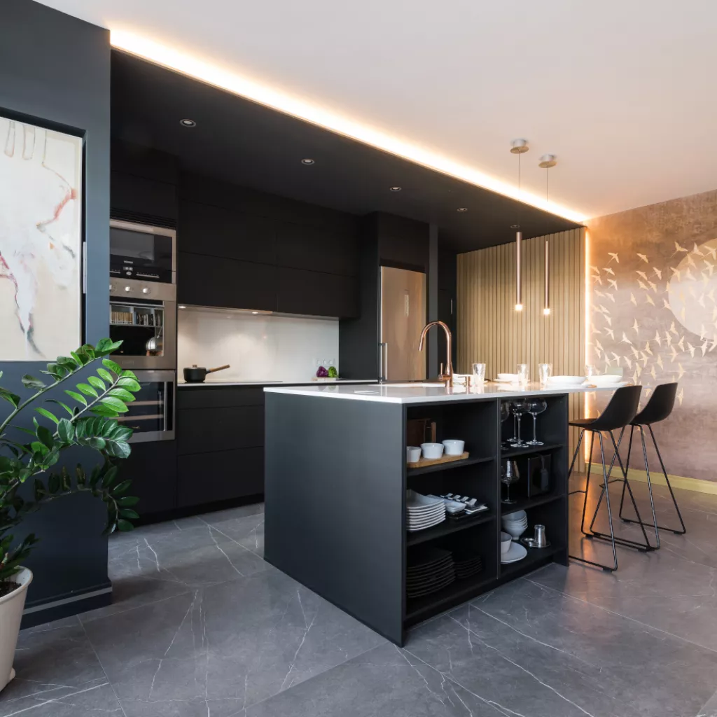 Cocina Santos negra con isla