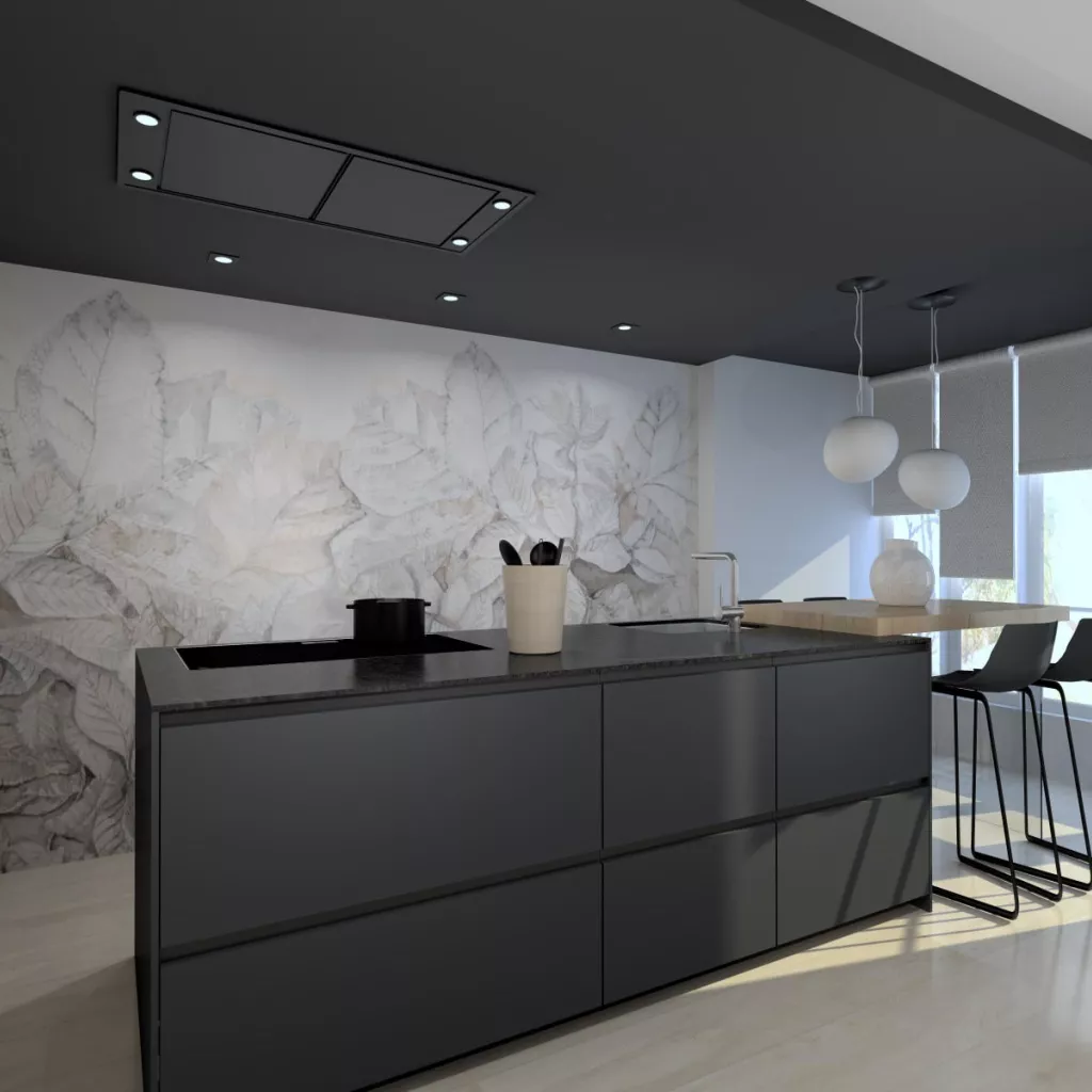 Cocina Santos negra con isla abierta