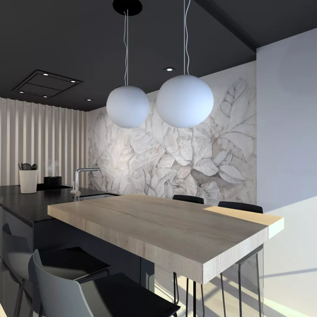 Cocina Santos negra con isla abierta