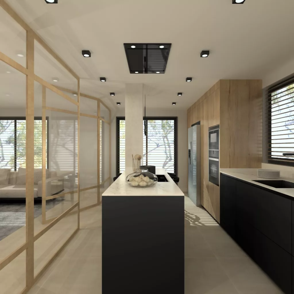 Cocina Santos negra con isla abierta al salón