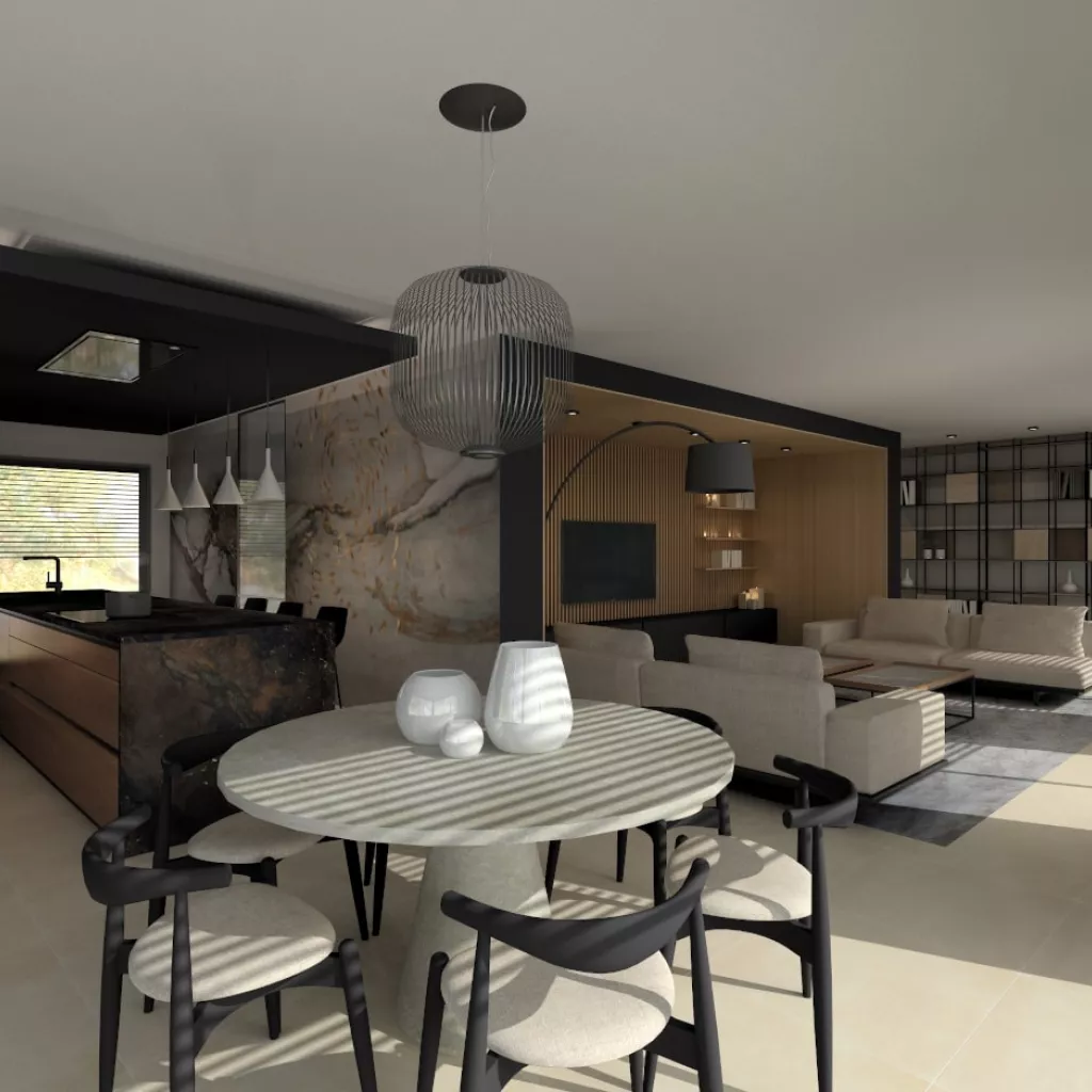 Cocina Santos negra con isla abierta al salón