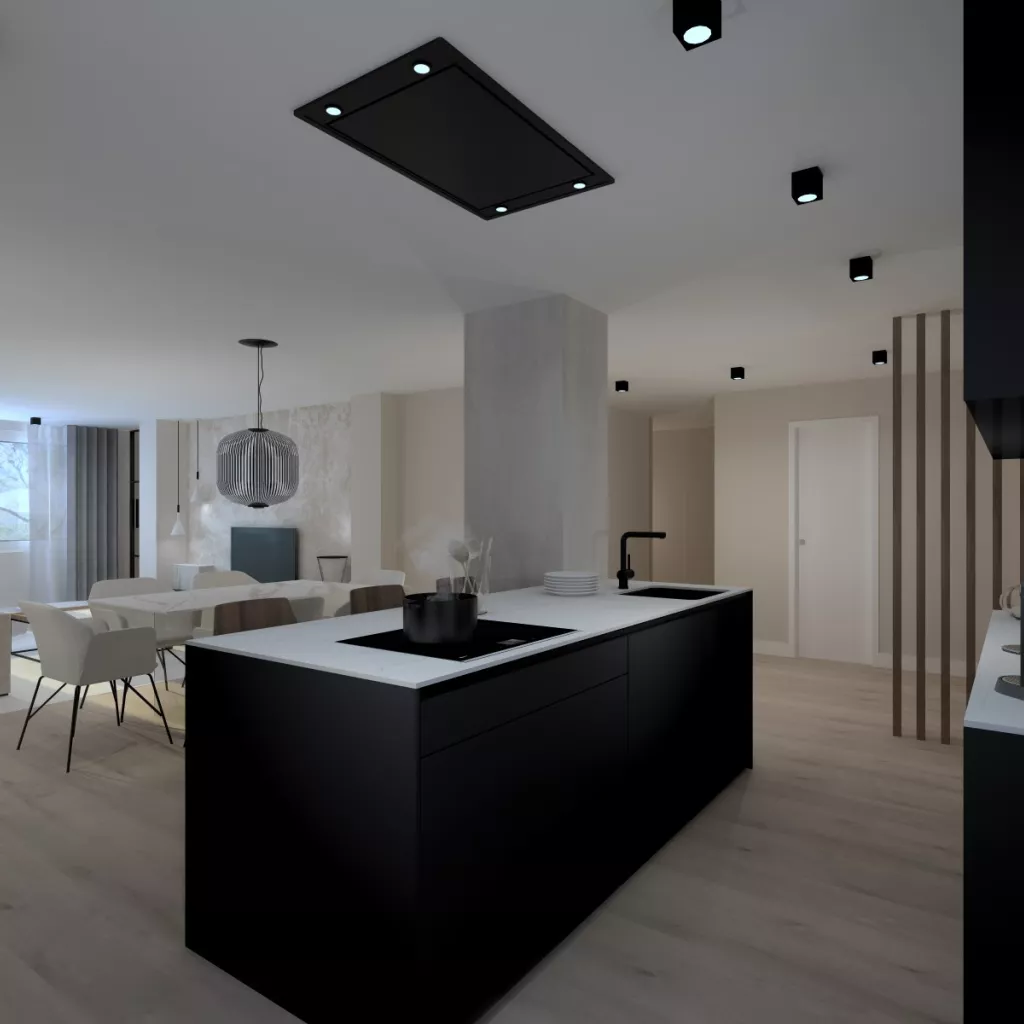 Cocina Santos negra con isla abierta al salón