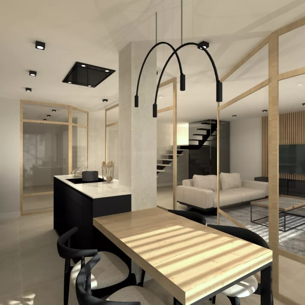 Cocina Santos negra con isla abierta al salón