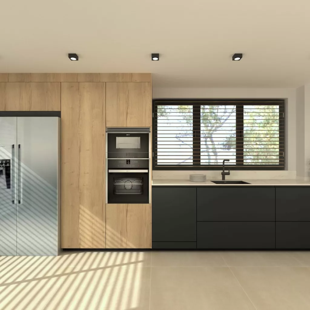 Cocina Santos negra con isla abierta al salón