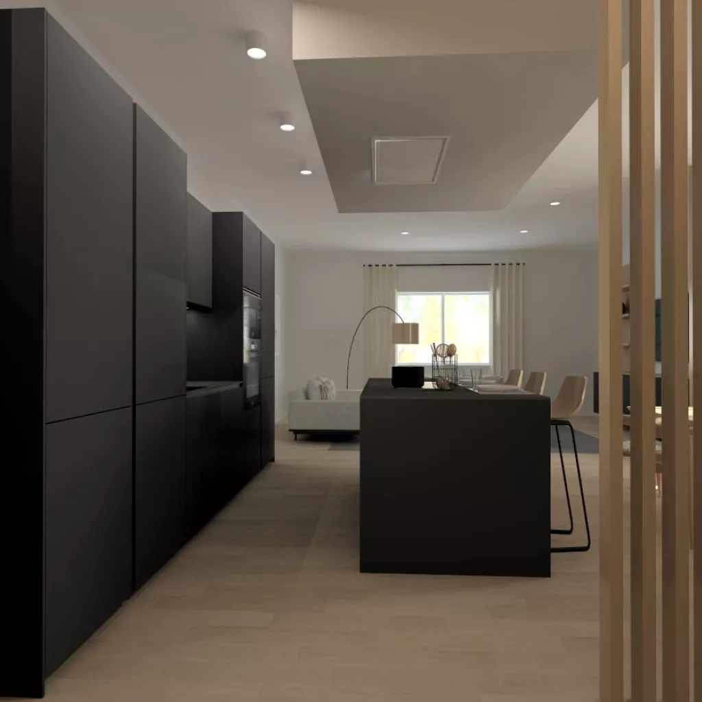Cocina Santos negra con isla abierta al salón