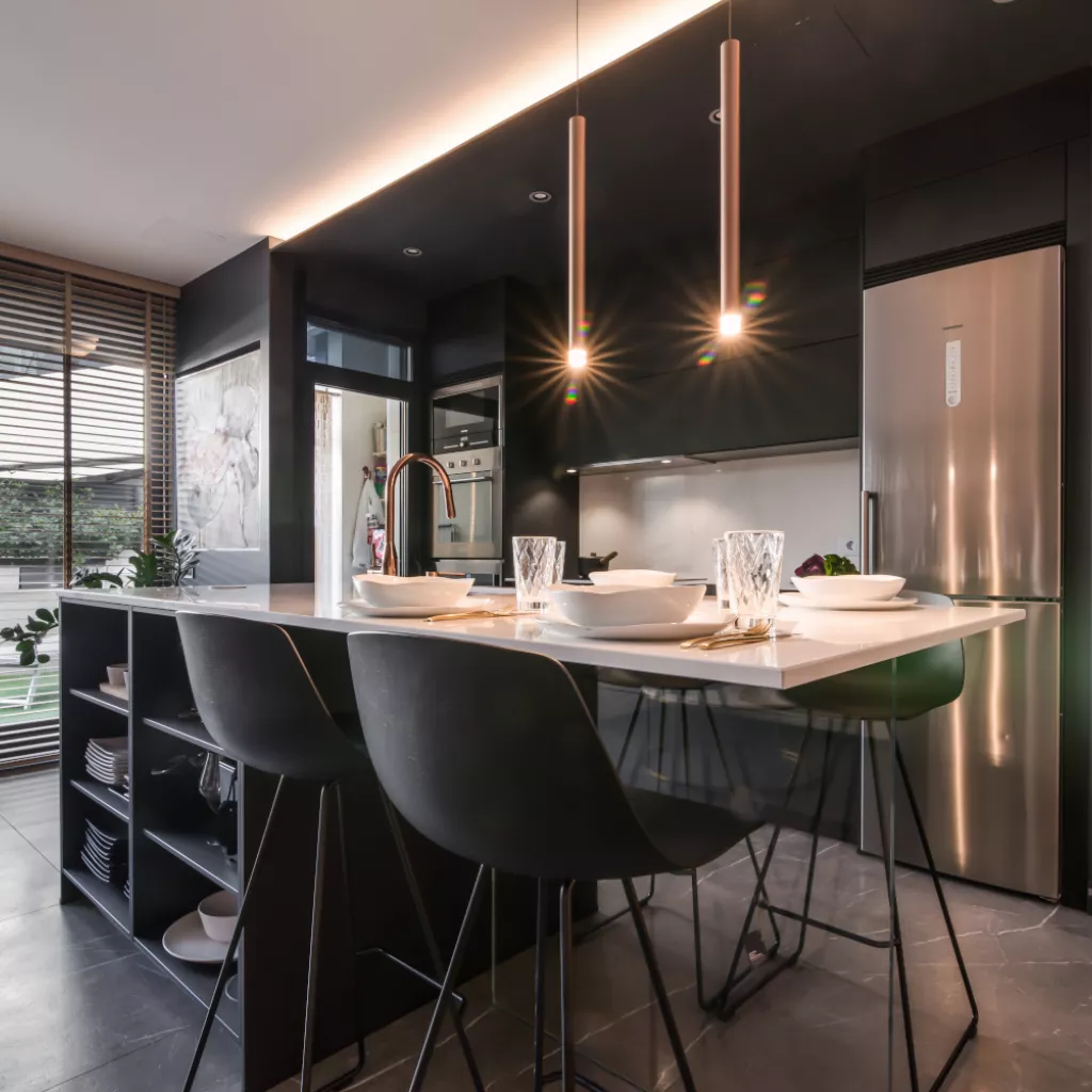 Cocina Santos negra con isla