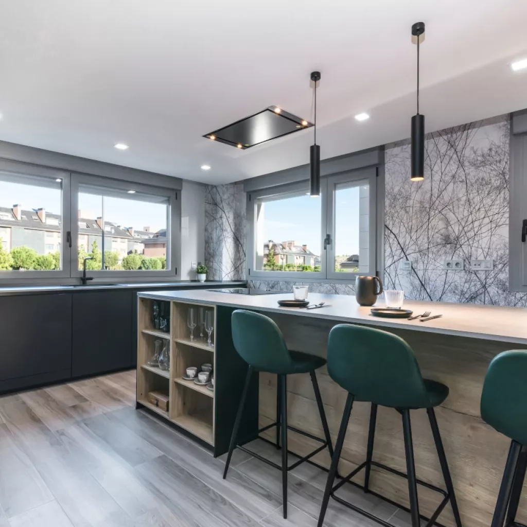 Cocina Santos negra con isla