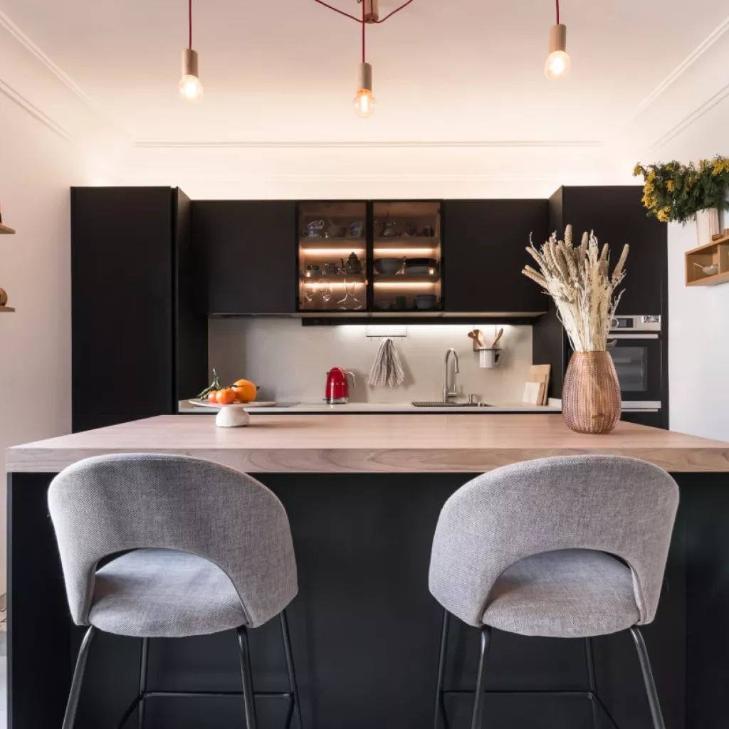 Cocina Santos negra con isla