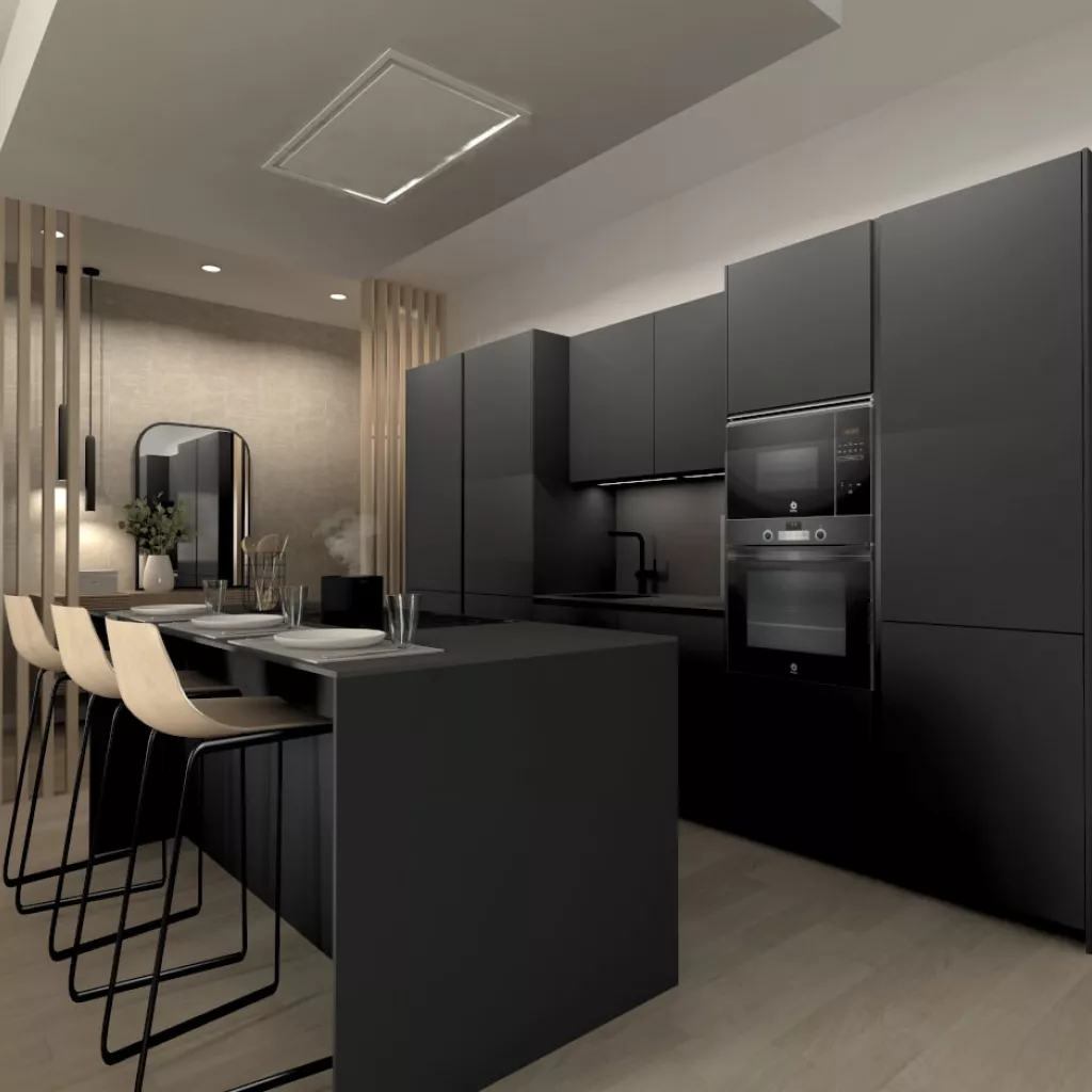 Cocina Santos negra con isla