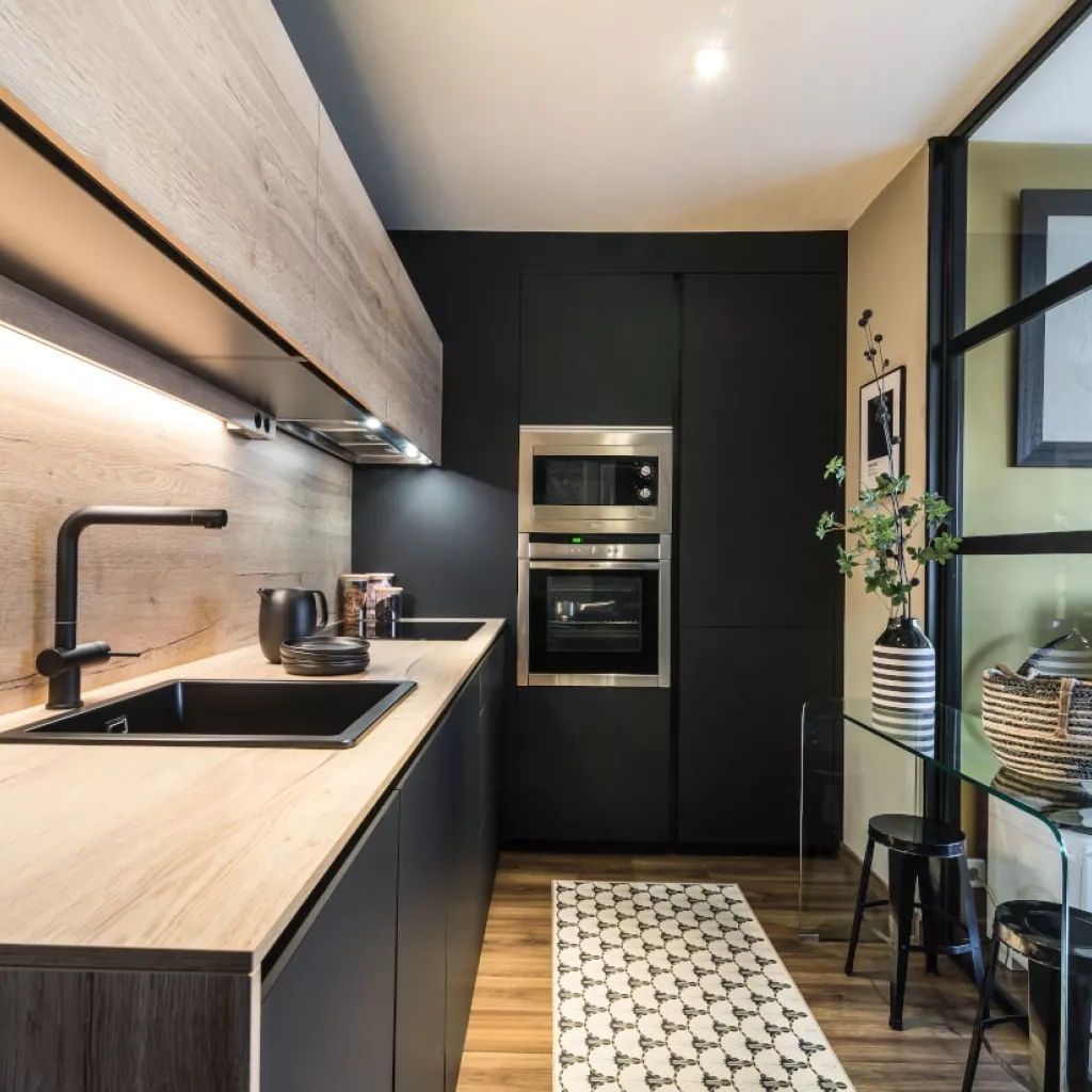 Cocina Santos negra en forma L