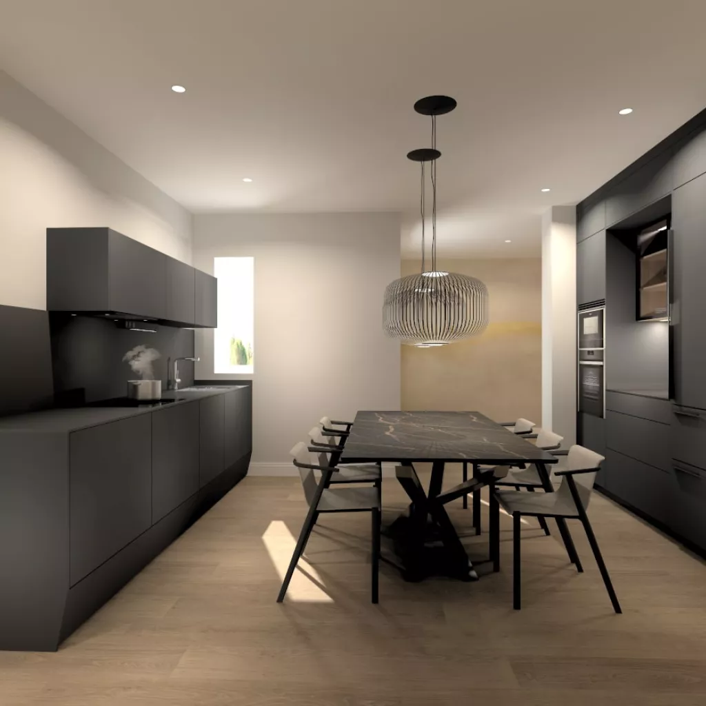 Cocina Santos negra en paralelo