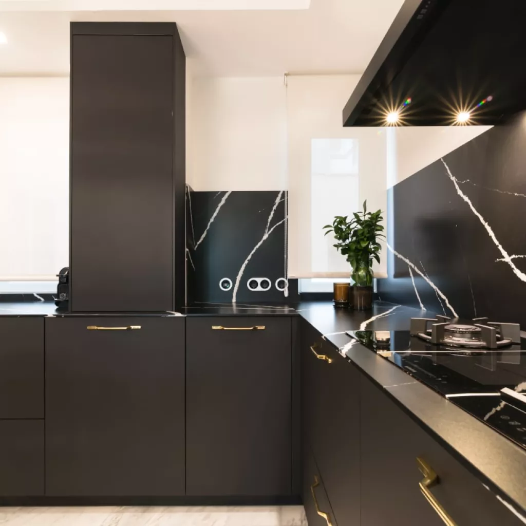 Cocina Santos negra con forma L