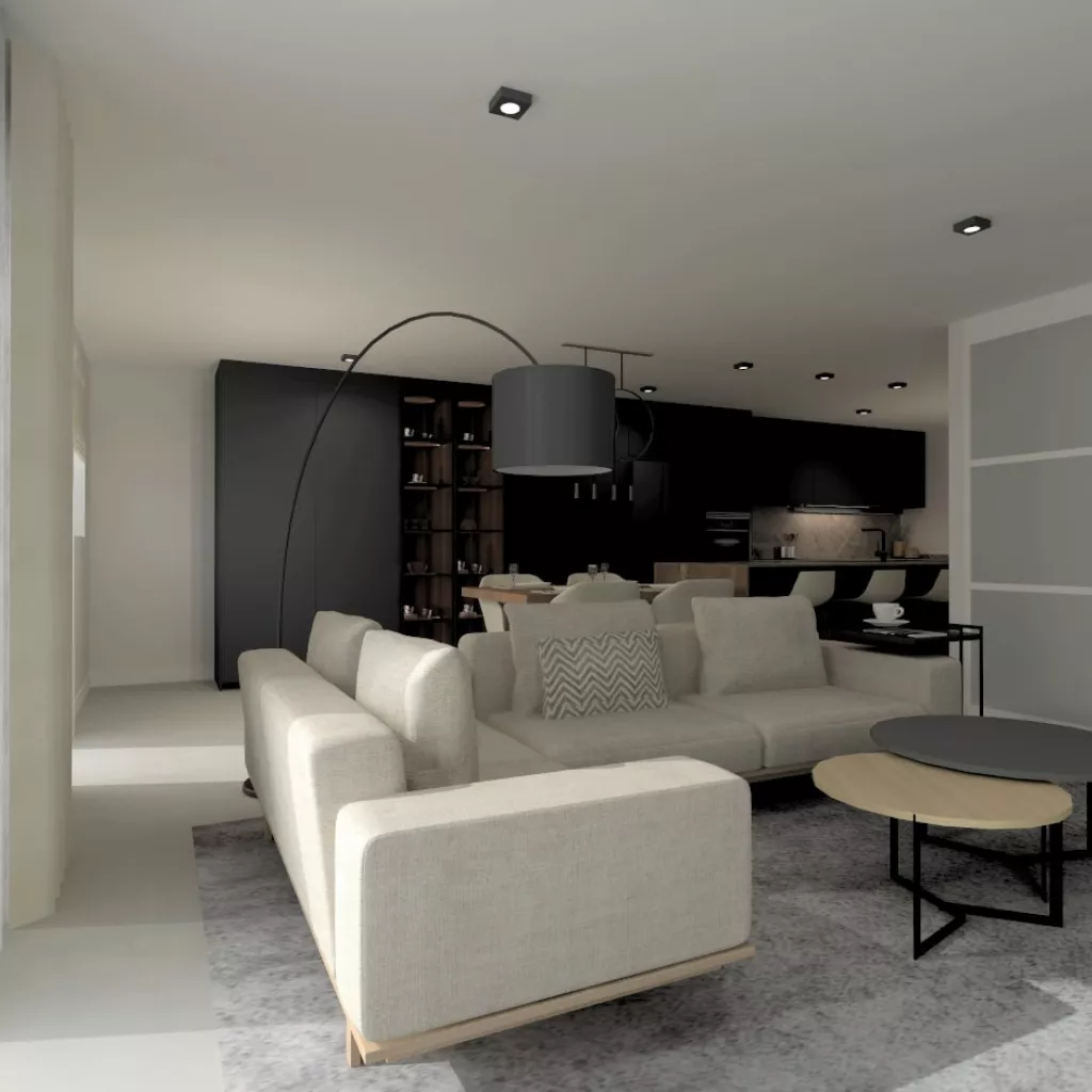 Cocina Santos negra y nogal abierta al salón